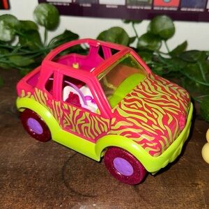 Vintage Polly Pocket Goes On A Picnic Pink Green Zebra Print Toy Jeep Car
